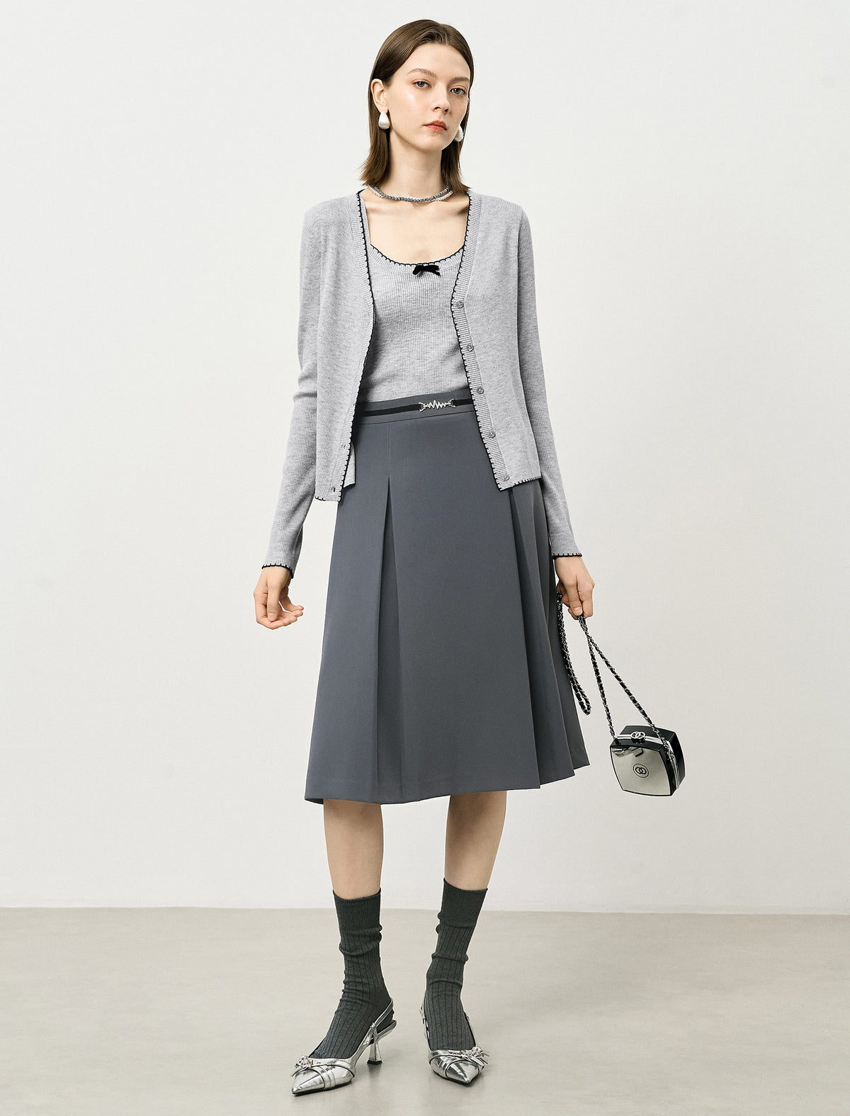 Wool Scallop Trim Cardigan and Cami Set