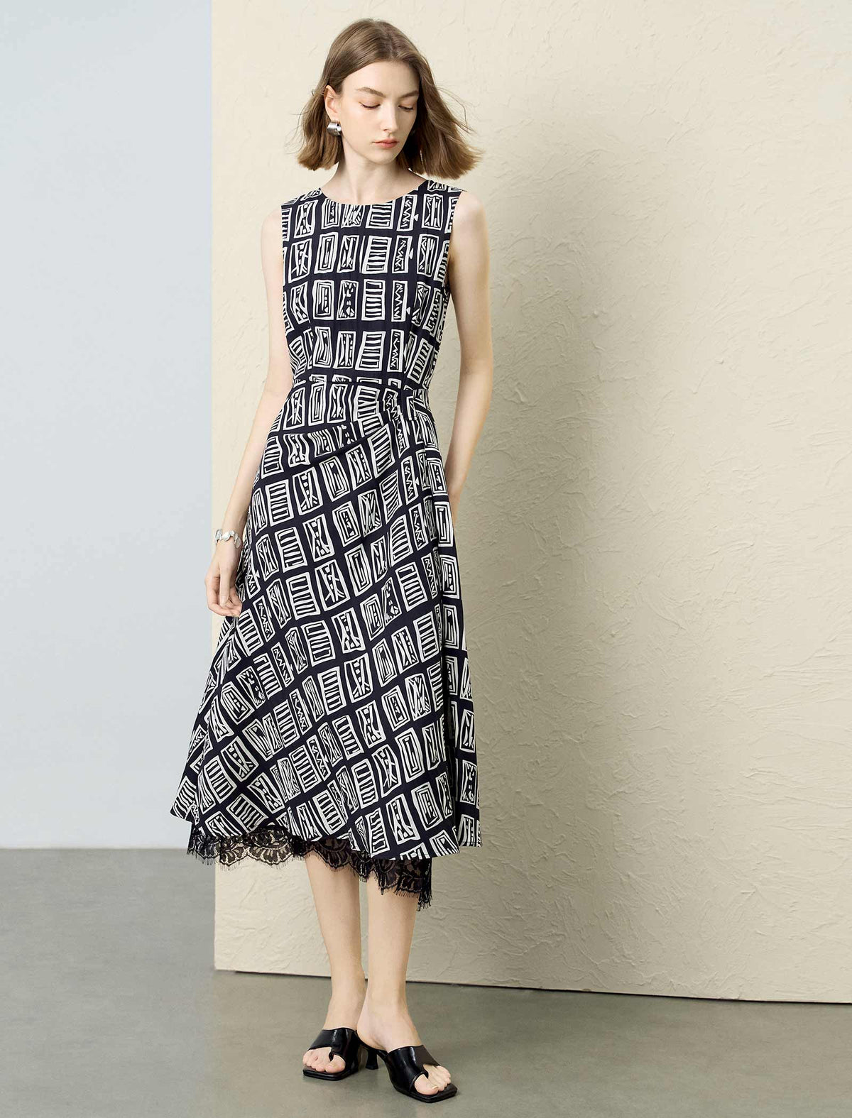 Graphic Print Tencel Linen Midi Dress