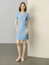 V-Neck Button Front Sheath Dress