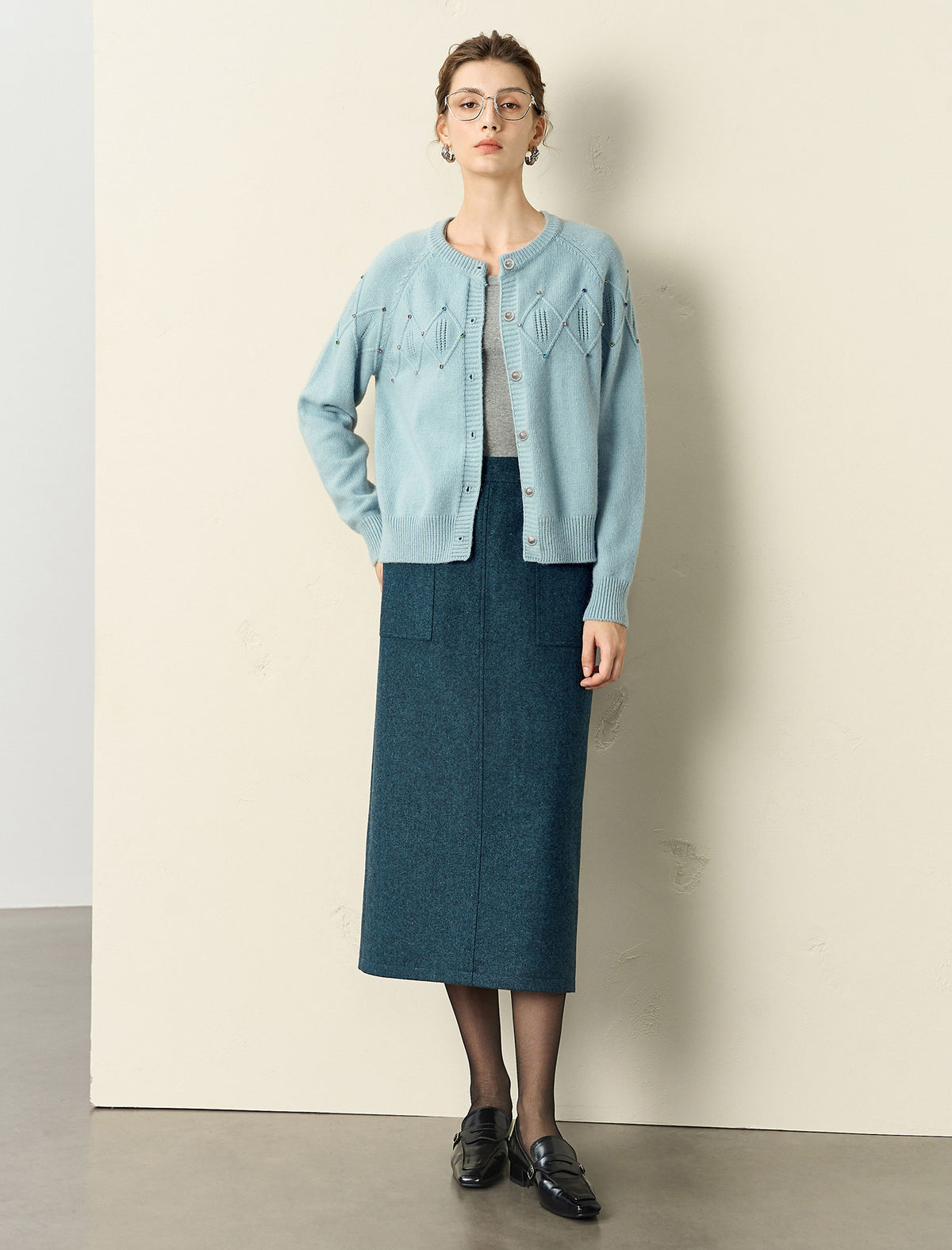 Woolen Bead Detail Cardigan