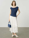 Navy Blue Polka Dot Cowl Neck Knit Top