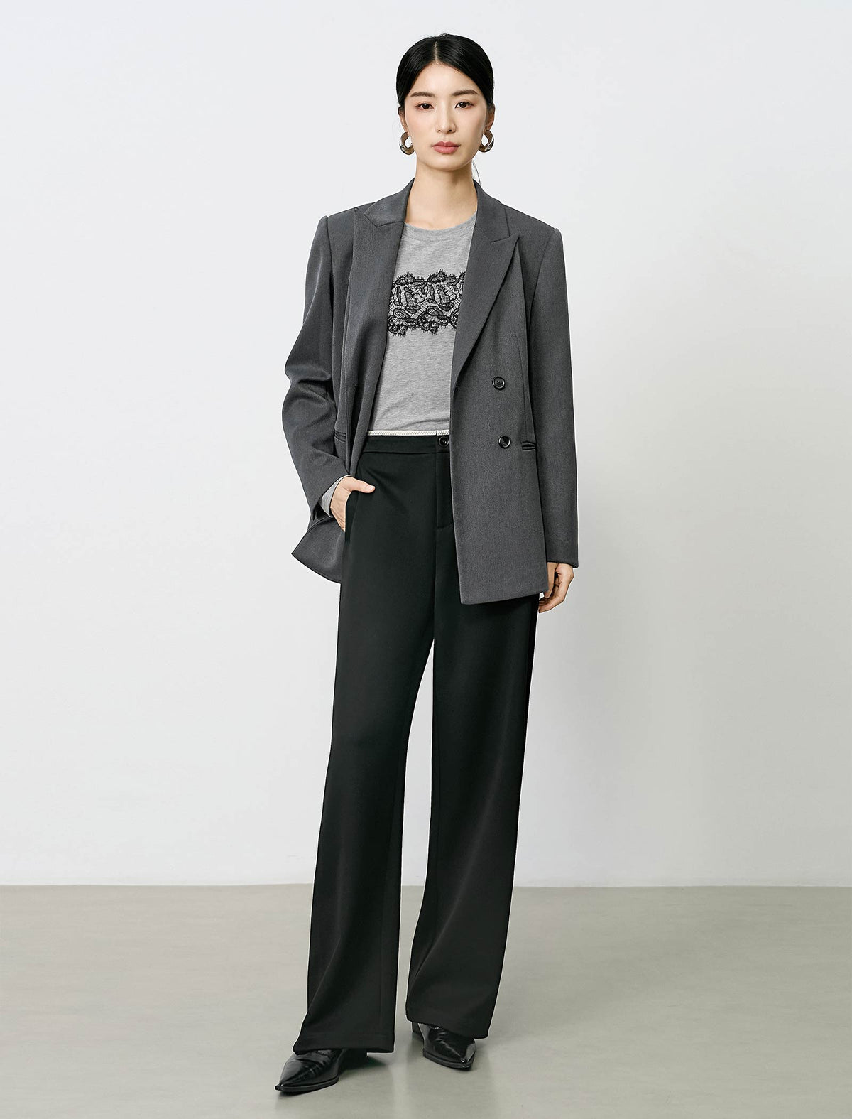 Grey Double Breasted Blazer