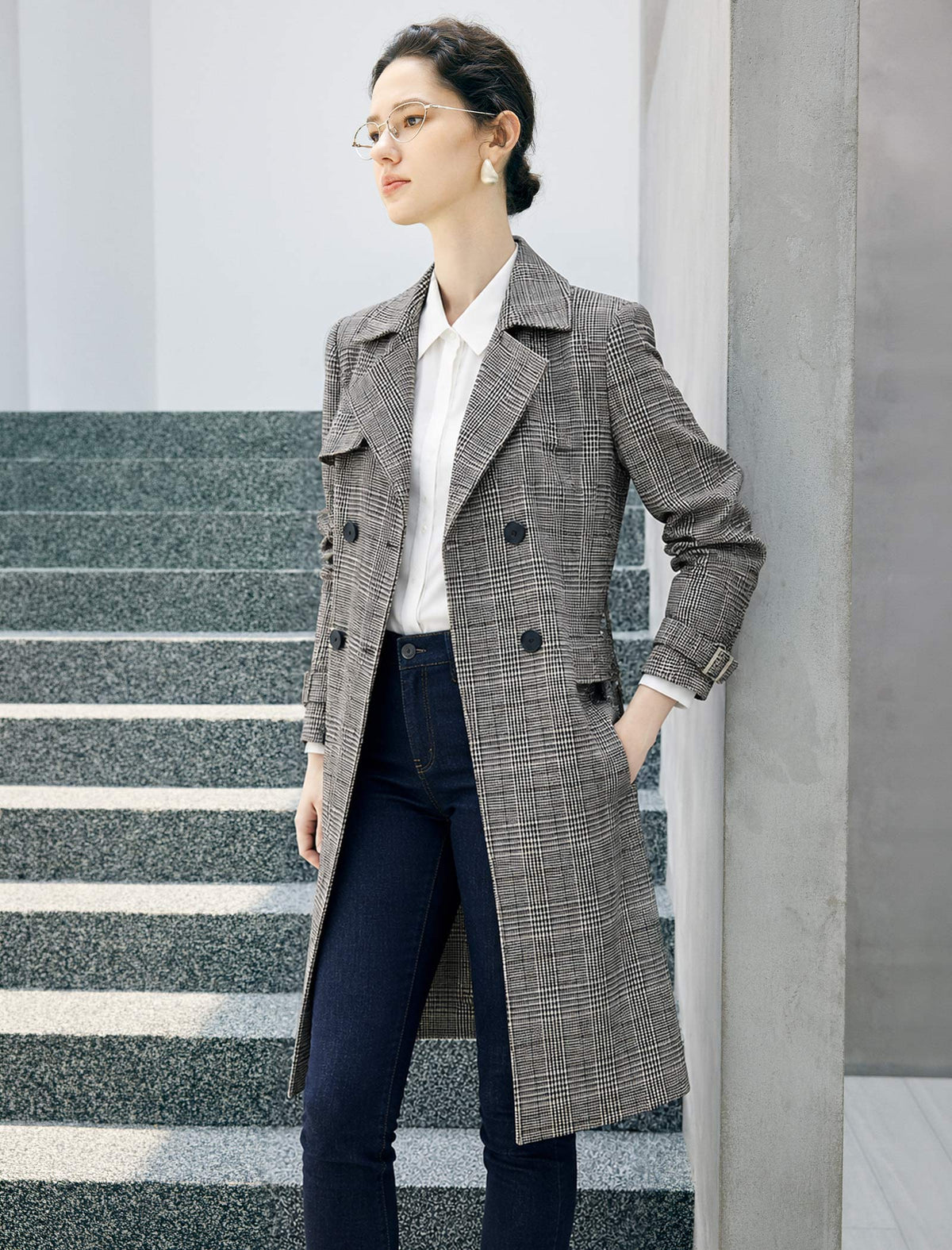 Plaid Belted Trench Coat