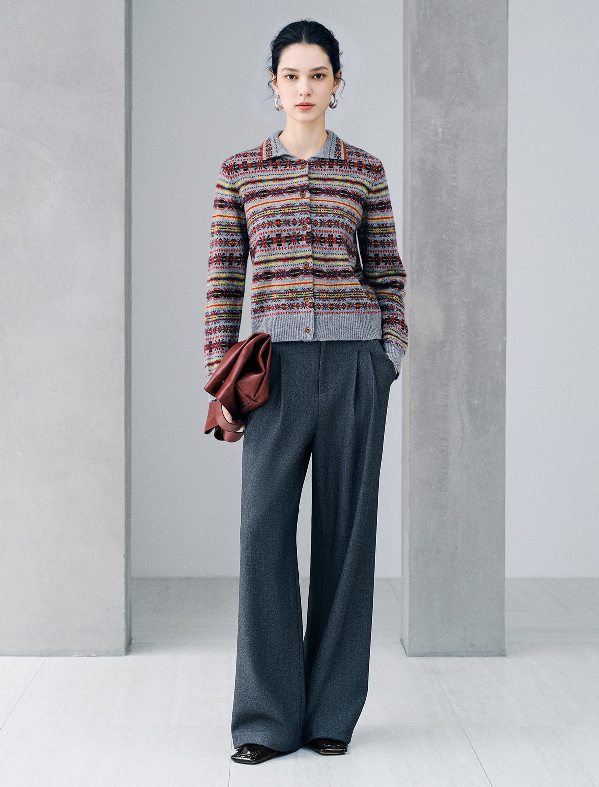 100% Wool Fair Isle Patterned Knit Cardigan