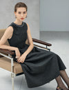 Beaded Crewneck Sleeveless Pleated A-Line Midi Dress