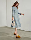 Blue Plaid Long Sleeve Midi Dress