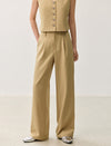 Linen Blend Wide-Leg Tailored Pants