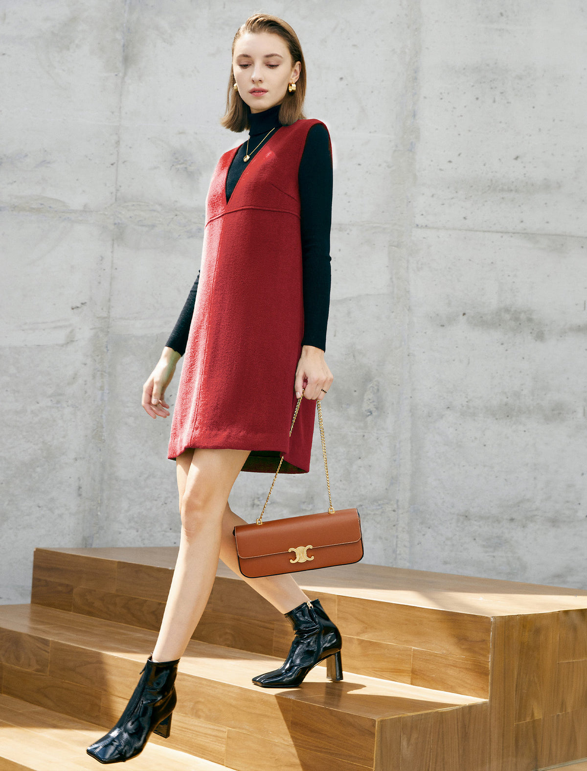 Wool Blend Knit V-Neck Sleeveless Dress