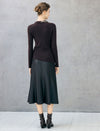 Wool Blend Ribbed V-Neck Top with Detachable Leopard Scarf