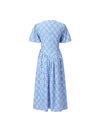 Gingham Print Puff-Sleeve Pleated Midi Dress