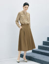 Pleated High Waist A-Line Midi Skirt