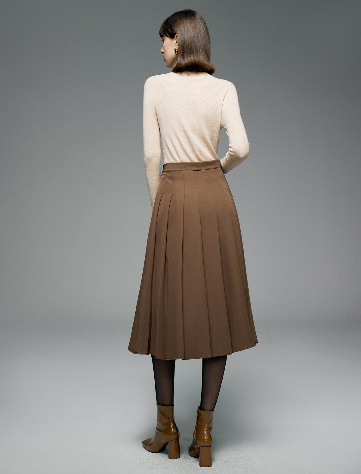 Pleated A-Line Midi Skirt