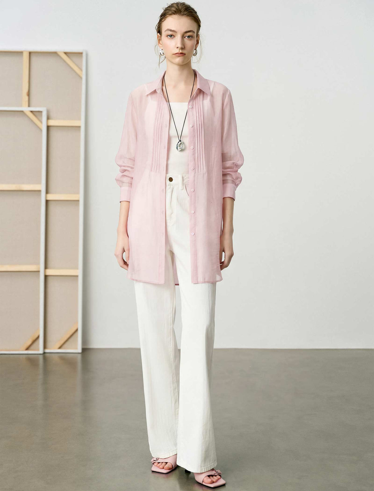 Lightweight Longline Pleated Shirt
