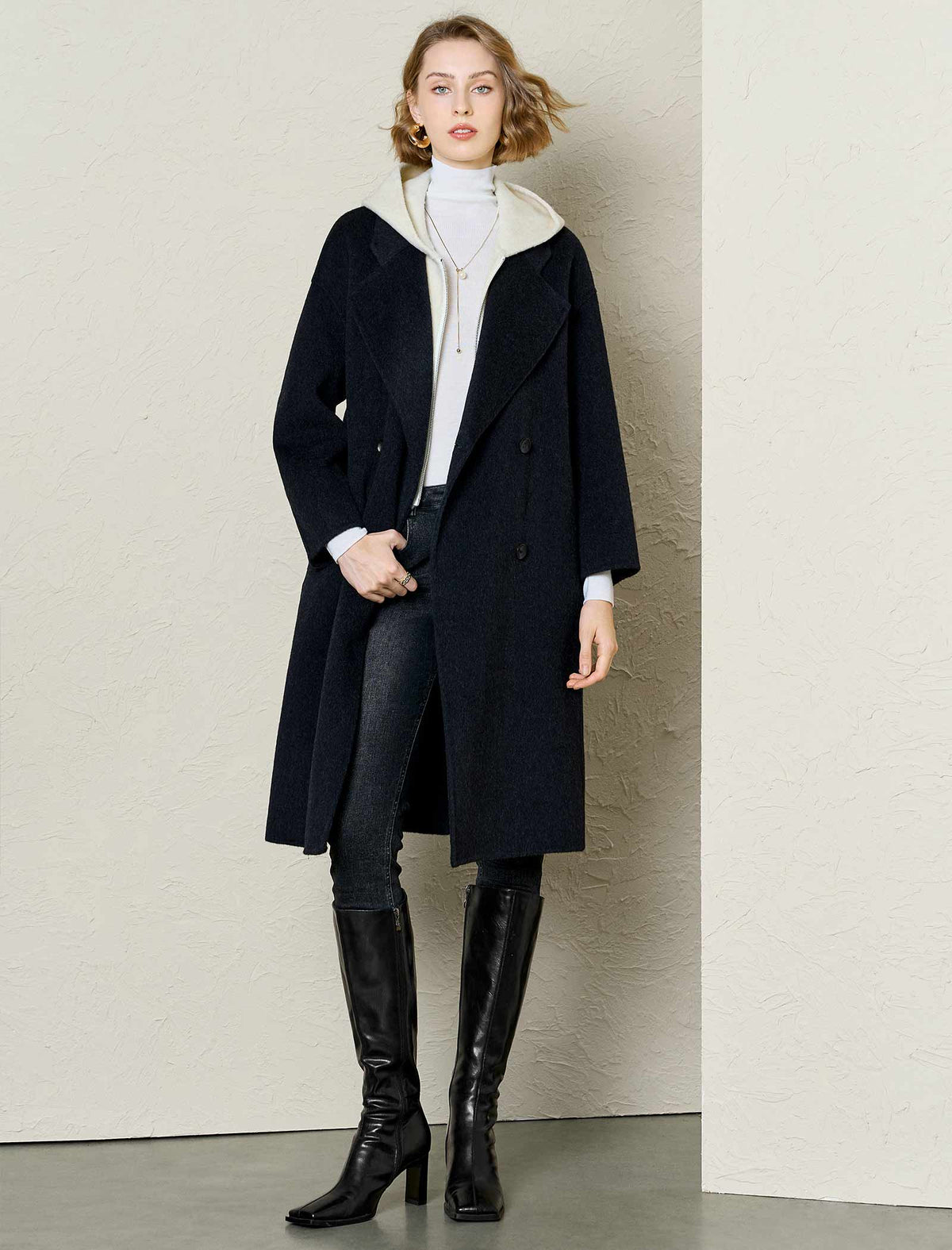 100% Australian Superfine Wool Double-Breasted Lapel Coat