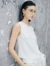 White Layered Hem Sleeveless Button Tank Top