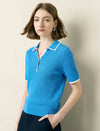Contrast Trim Textured Knit Polo Short Sleeve Top