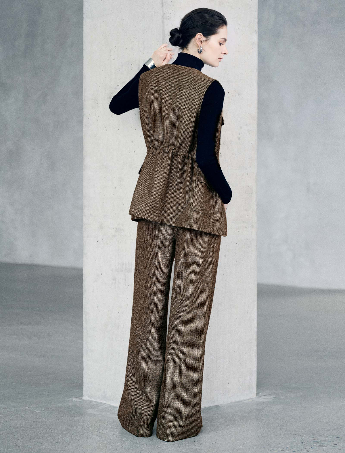 Textured High Waist Wide Leg Pants