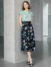 Mulberry Silk Floral Print Midi Skirt
