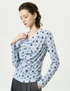 Floral Print Long-Sleeve Cowl-Neck Ruched Top