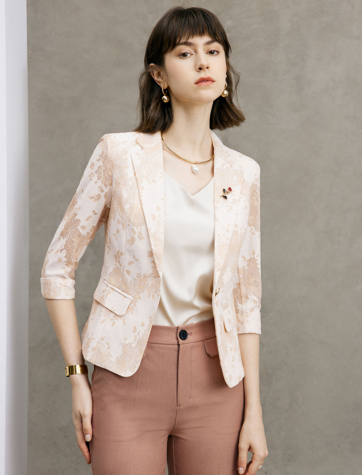 Lace Tailored Blazer with Three Quarter Sleeves