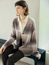 Wool Blend Gradient Stripe Open-Front Cardigan