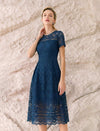 Vintage Lace Waist-Cinched Ruffle Dress