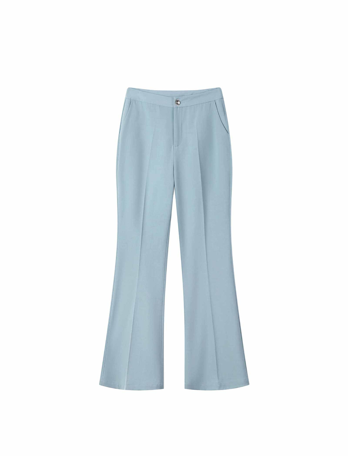 Light Sky Blue High Waist Front Crease Flare Suit Pants