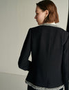 Wool Blend Braided-Trim Hook-Front Fitted Jacket