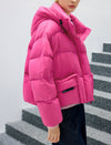 Hooded Drawstring Snap-Front Pocket Cropped Puffer Jacket