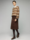 Wrap-Front Button High-Waist A-Line Midi Skirt