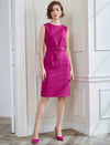 Solid Color Self-Belt Sleeveless Dress