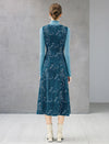 Embroidered Paisley Crewneck Sleeveless A-Line Midi Dress