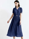 V-Neck Chiffon Pleated Midi Dress