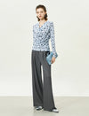 Floral Print Long-Sleeve Cowl-Neck Ruched Top