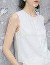 White Layered Hem Sleeveless Button Tank Top