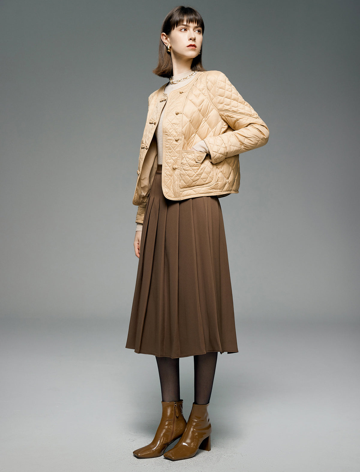 Pleated A-Line Midi Skirt