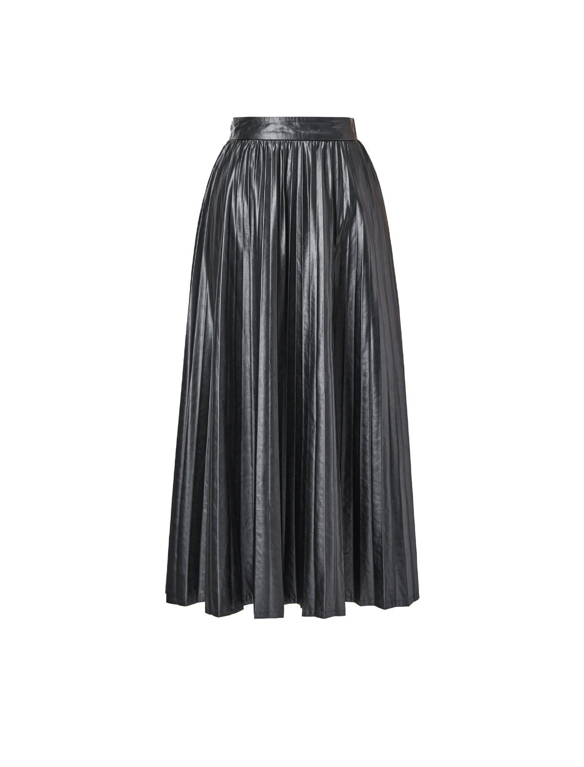Pleated Faux Leather Midi Skirt