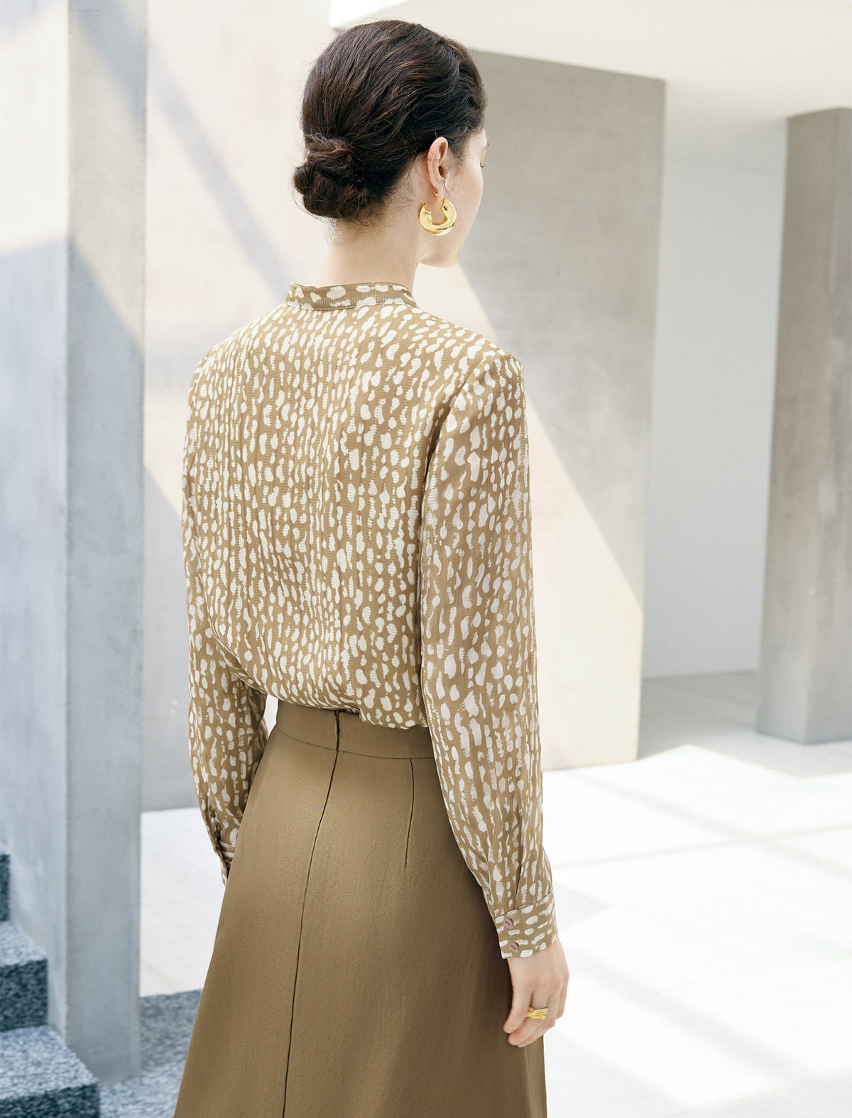 Floral Print Ruffle Neck Long Sleeve Blouse