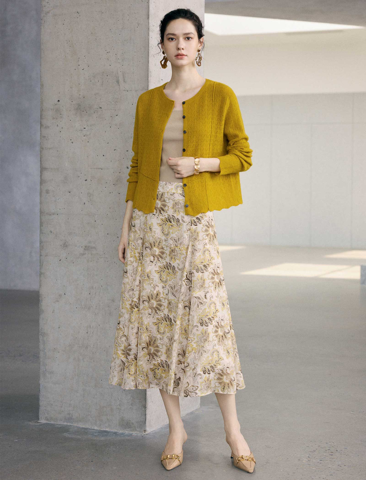 Vintage Floral Print Midi Chiffon Skirt