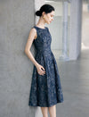 Textured Floral Sleeveless Beaded-Neckline A-Line Midi Dress