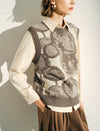Crew Neck Abstract Art Jacquard Knit Vest