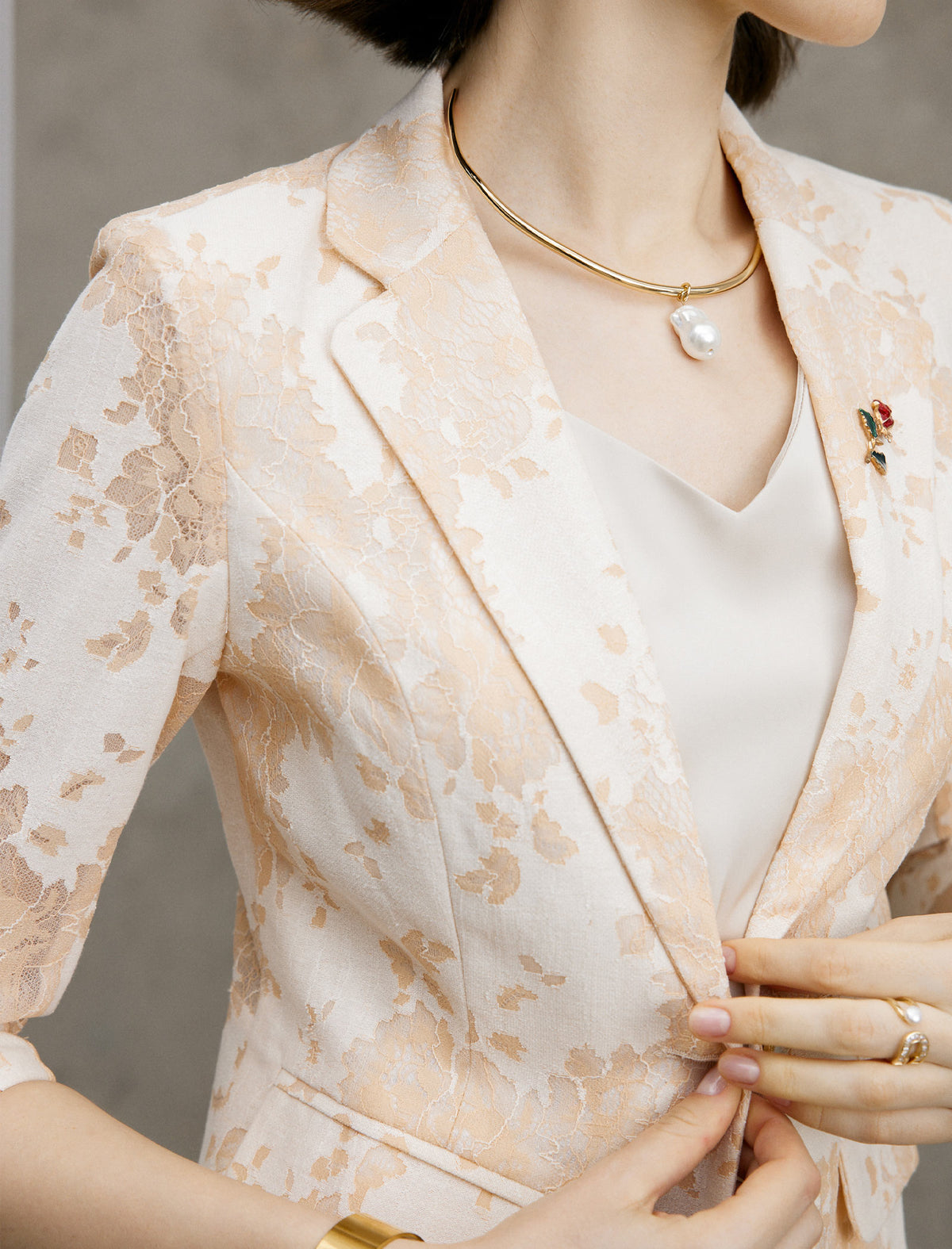 Lace Tailored Blazer with Three Quarter Sleeves