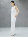 White Layered Hem Sleeveless Button Tank Top