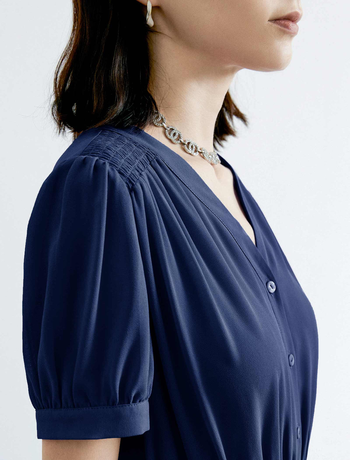 V-Neck Chiffon Pleated Midi Dress