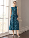Embroidered Paisley Crewneck Sleeveless A-Line Midi Dress