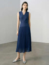V-Neck Pleated Midi Dress