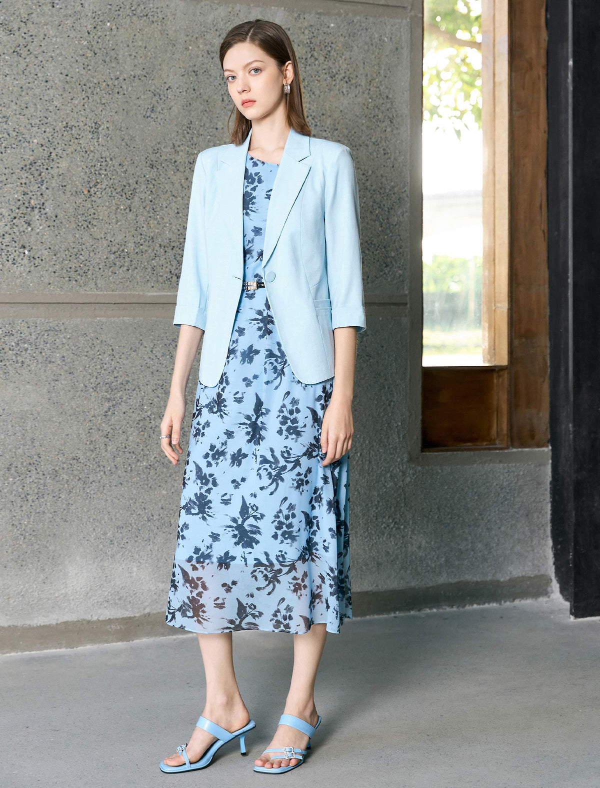 Elegant Lapel Collar Three-Quarter Sleeve Blazer