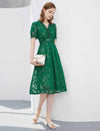 V-Neck Waist-Cinched Short Sleeve Dress
