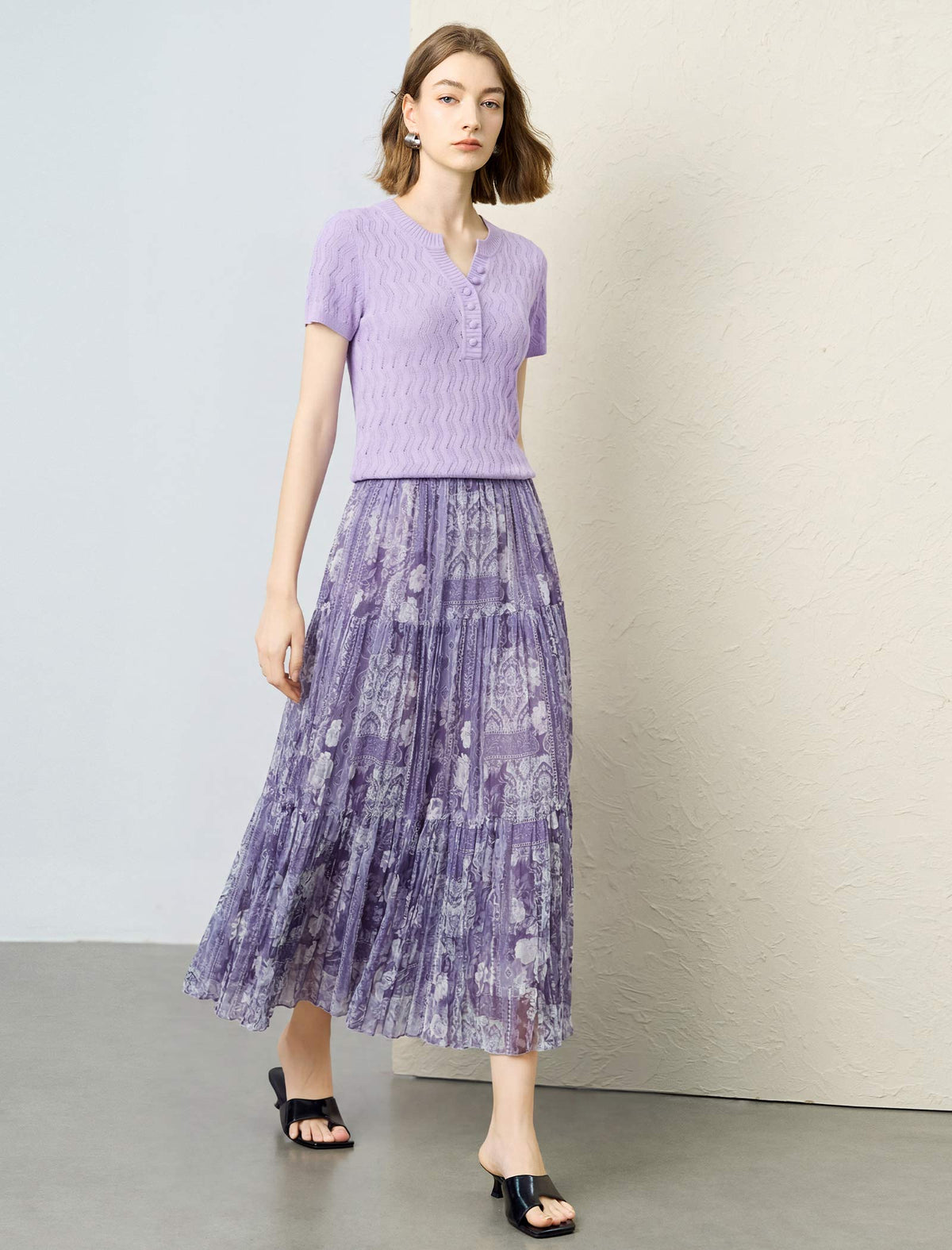 Tailored Open-Collar Knit Top