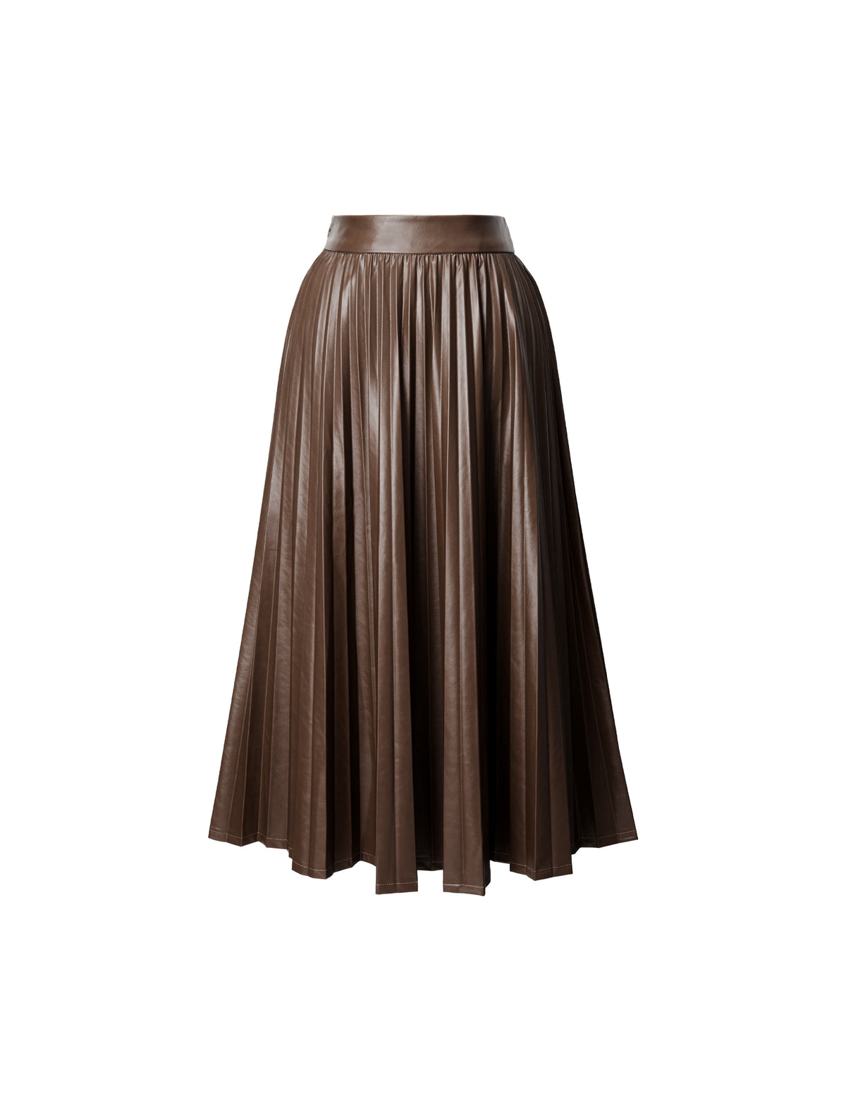Pleated Faux Leather Midi Skirt